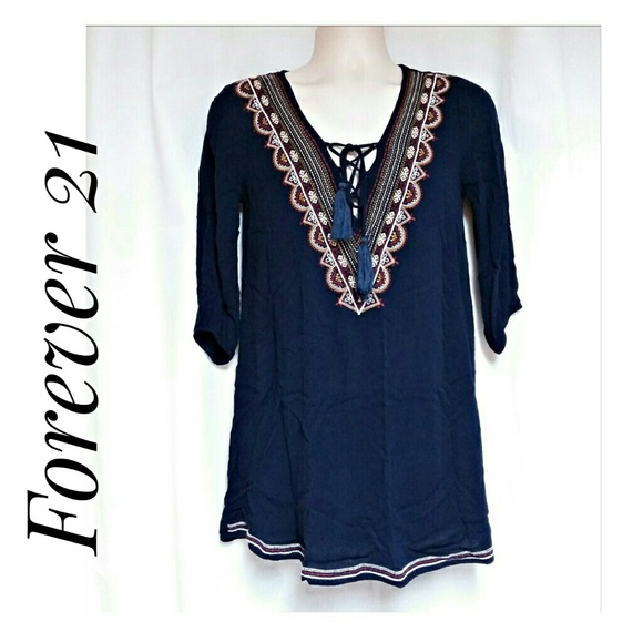 Forever 21 Tops - Forever 21 Boho Peasant Embroidered Tunic Navy Forever 21 Tops - Forever 21 Boho Peasant Embroidered Tunic Navy
